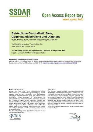 Betriebliche Gesundheit: Ziele, Gegenstandsbereiche und Diagnose