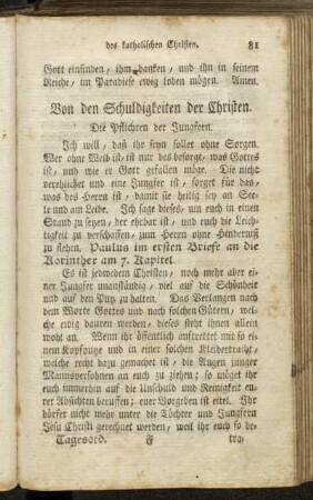 Von den Schuldigkeiten der Christen. - Die Pflichten der Armen.