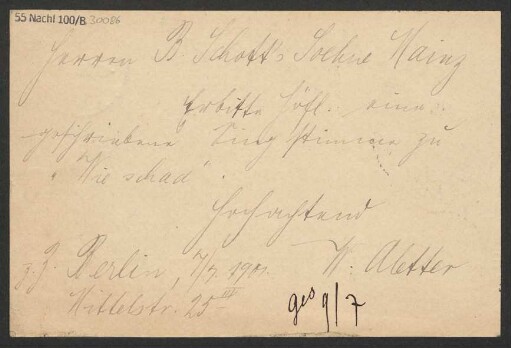 Brief an B. Schott's Söhne : 07.07.1901