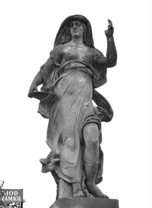 Skulptur, allegorische Darstellung: "Der Betrug" (Kopie). Skulptur aus der Reihe "Die zwölf Laster"