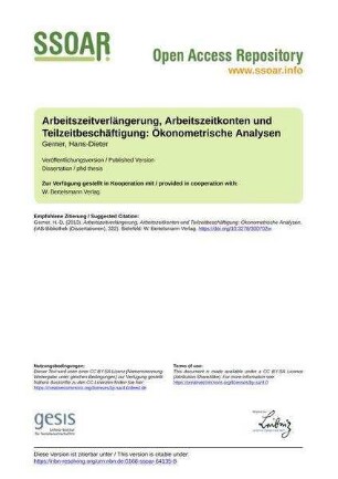 Arbeitszeitverlängerung, Arbeitszeitkonten und Teilzeitbeschäftigung: Ökonometrische Analysen