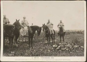 Großherzog Friedrich I. zu Pferd mit berittenen Uniformierten.