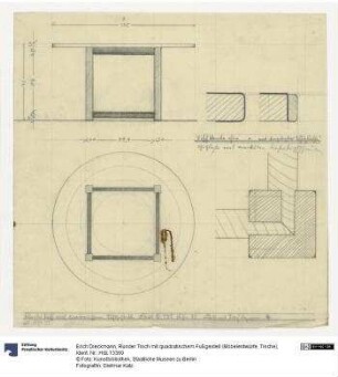 Runder Tisch mit quadratischem Fußgestell (Möbelentwürfe, Tische)