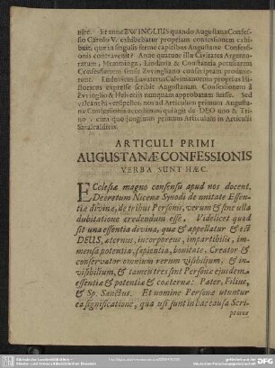 Articuli Primi Augustanae Confessionis Verba Sunt Haec