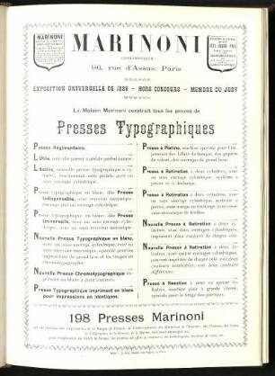 Marinoni Constructeur, Presses Typographiques