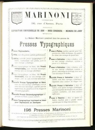 Marinoni Constructeur, Presses Typographiques