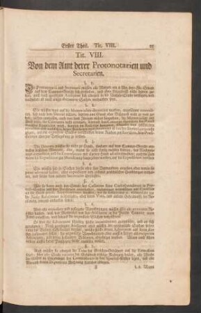 Tit. VIII. Von dem Amt derer Protonotarien und Secretarien.