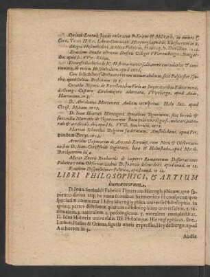 Libri Philosophici, & Artium humaniorum.