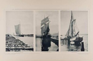 "Auf der Weichsel", "Im Flensburger Hafen" und "Segeltrocknen" aus der Mappe "Malerische Bilder"