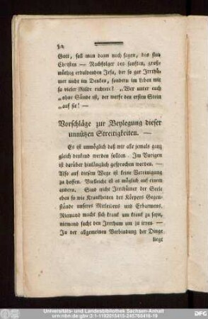Vorschläge zur Beylegung dieser unnützen Streitigkeiten.