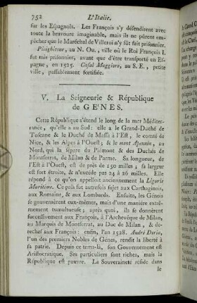 V. La Seigneurie & République de Génes.