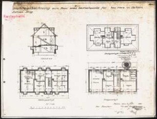 Haus Herz, Berlin-Dahlem. Zum Projekt gehörend: Böhmer & Petrich, Haus Herz, Berlin-Dahlem Umbau zu Haus Himmler: Nebengebäude: Grundriss Keller-, Erd- und Dachgeschoss, Querschnitt 1:100