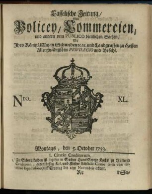 Nro. XL, Montags, den 5. October 1733