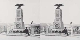Saarbrücken, Infanterie-Denkmal am Soldatenfriedhof : Saarbrücken, Soldatenfriedhof "Ehrental". Denkmal des 53. Infanterie-Regiments (zur Erinnerung an die Erstürmung der Spicherer Höhen im Deutsch-Französischen Krieg am 6. August 1870). Stein, Metallguß