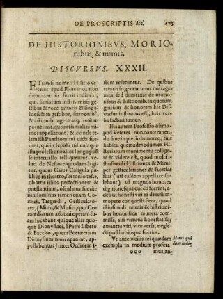 De Historionibus, Morionibus, & mimis. Discursus XXXII.