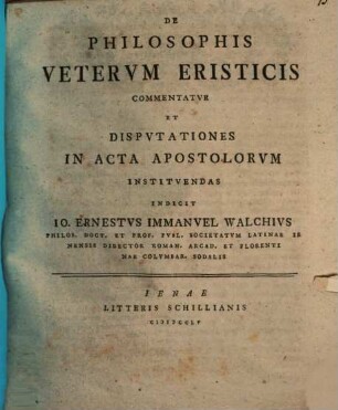 De Philosophis Vetervm Eristicis