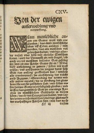 CXV r-CXIX v, Von der ewigen ausserwehlung und verwerffung