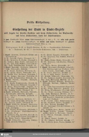 Dritte Abtheilung. Eintheilung der Stadt