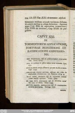 Caput XXI. De Tormentorum Adplicatione, Torturae Repetitione Et Ratificatione Confessionis.