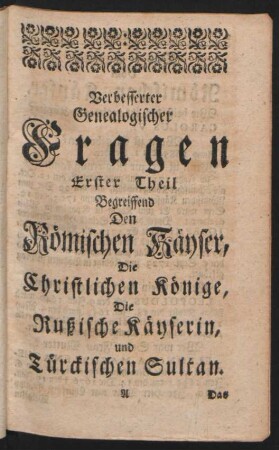 Verbesserter Genealogischer Fragen Erster Theil