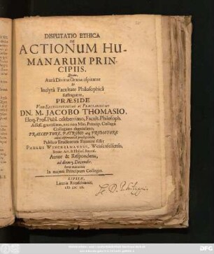 Disputatio Ethica De Actionum Humanarum Principiis