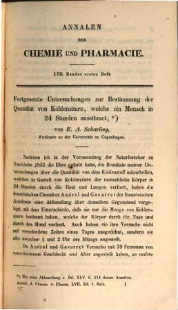 Annalen der Chemie und Pharmacie : vereinigte Zeitschrift des Neuen Journals der Pharmacie für Ärzte, Apotheker und Chemiker u. des Magazins für Pharmacie und Experimentalkritik, 57. 1846