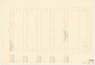 Wohnblock, Berlin-Reinickendorf: Lageplan mit teilweise eingetragenen Grundrissen, Schnitt 1:200