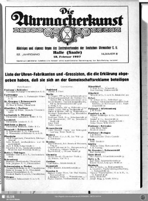 Liste der Fabrikanten und Grossisten, die eine Erklärung abgegeben haben, daß sie sich an der Gemeinschaftsreklame beteiligen