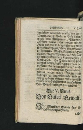 Der V. Titul. Von Väterl. Gewalt.