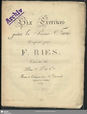 Six Exercices pour le Piano-Forté : Oeuvre 31