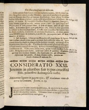 115-122, Consideratio XXXI. Jeremias in pluribus fuit typus crucifixi Jesu, pientissimi Redemptoris nostri. Consideratio XXXII. Daniel in lacum leonum missus pulcherrimus typus crucifixi Redemptoris nostri.
