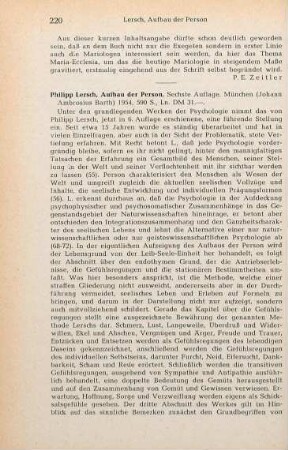 220-221 [Rezension] Lersch, Philipp, Aufbau der Person