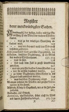 Register derer merckwürdigsten Sachen.