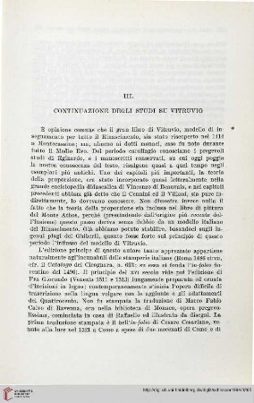 III. Continuazione degli studi su Vitruvio