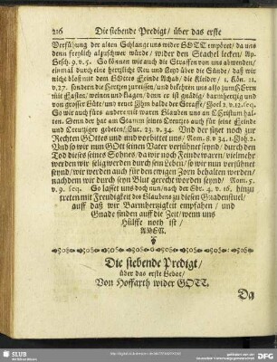 Die siebende Predigt, über das erste Gebot, Von Hoffarth wider Gott