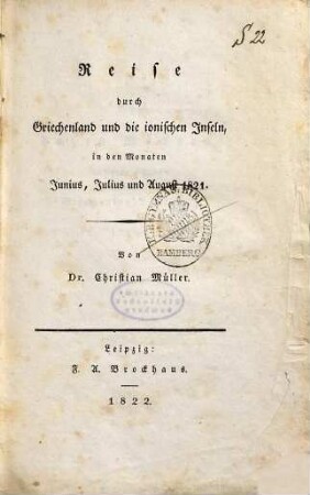 Reise durch Griechenland und die ionischen Inseln in den Monaten Junius, Julius und August 1821