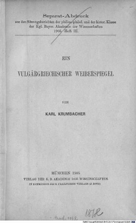 Ein vulgärgriechischer Weiberspiegel
