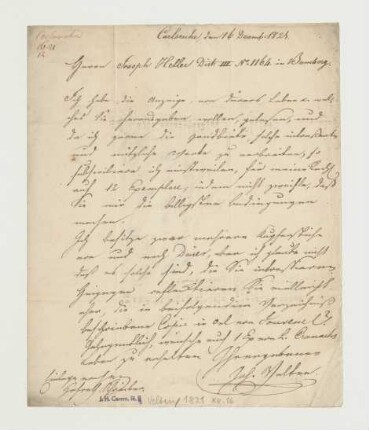 Brief von Johann Velten an Joseph Heller