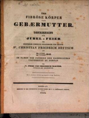 Über fibröse Körper der Gebärmutter : mit 1 lithogr. Tafel