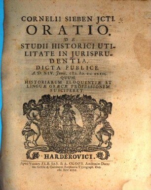 Oratio de studii historici utilitate in iurisprudentia