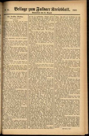 Zweite Ausgabe vom Samstag, den 11. August 1900.
