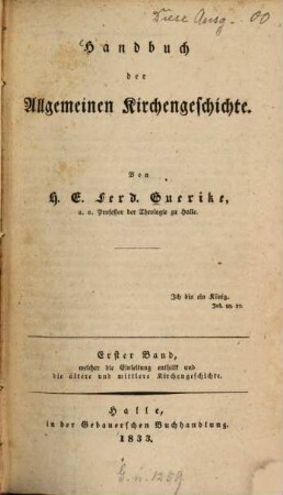 Handbuch der allgemeinen Kirchengeschichte, 1. Welcher die Einleitung enthält und die ältere und mittlere Kirchengeschichte