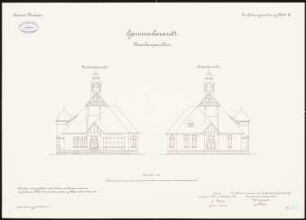 Lazarett der Artilleriekaserne, Wiesbaden: Krankenpavillon: Aufriss Nordwestansicht, Südostansicht 1:100