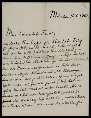 Nr. 12: Brief von Ludwig Traube an Edward Schröder, München, 15.1.1902
