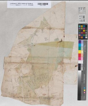 Peckeloh (Versmold) Teilung des Birkenvenns und Blecks Entwurf um 1780 o.M. unregelmäßig kol. Zeichnung (Reinhold) Spez.Verz. Markenkarten X Nr. 129b