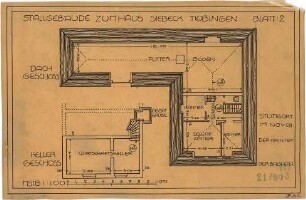 Fischer, Theodor; Tübingen; Haus Siebeck - Stallgebäude (Grundriss Keller, Grundriss DG)