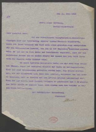 Brief an Adolf Göttmann : 31.07.1916