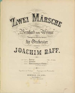Zwei Märsche zu Bernhard von Weimar : (Trauerspiel von Wilh. Genast) ; für Orchester