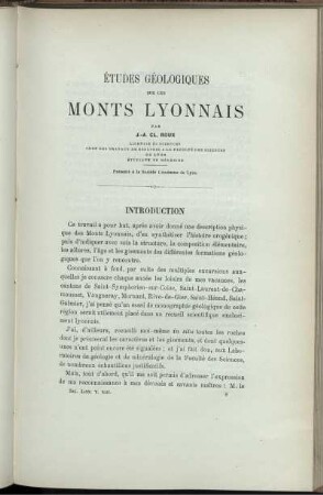 Études Géologiques Sur Les Monts Lyonnais