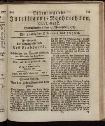XLVI. Stück. Sonnabends: den 17. November, 1787.